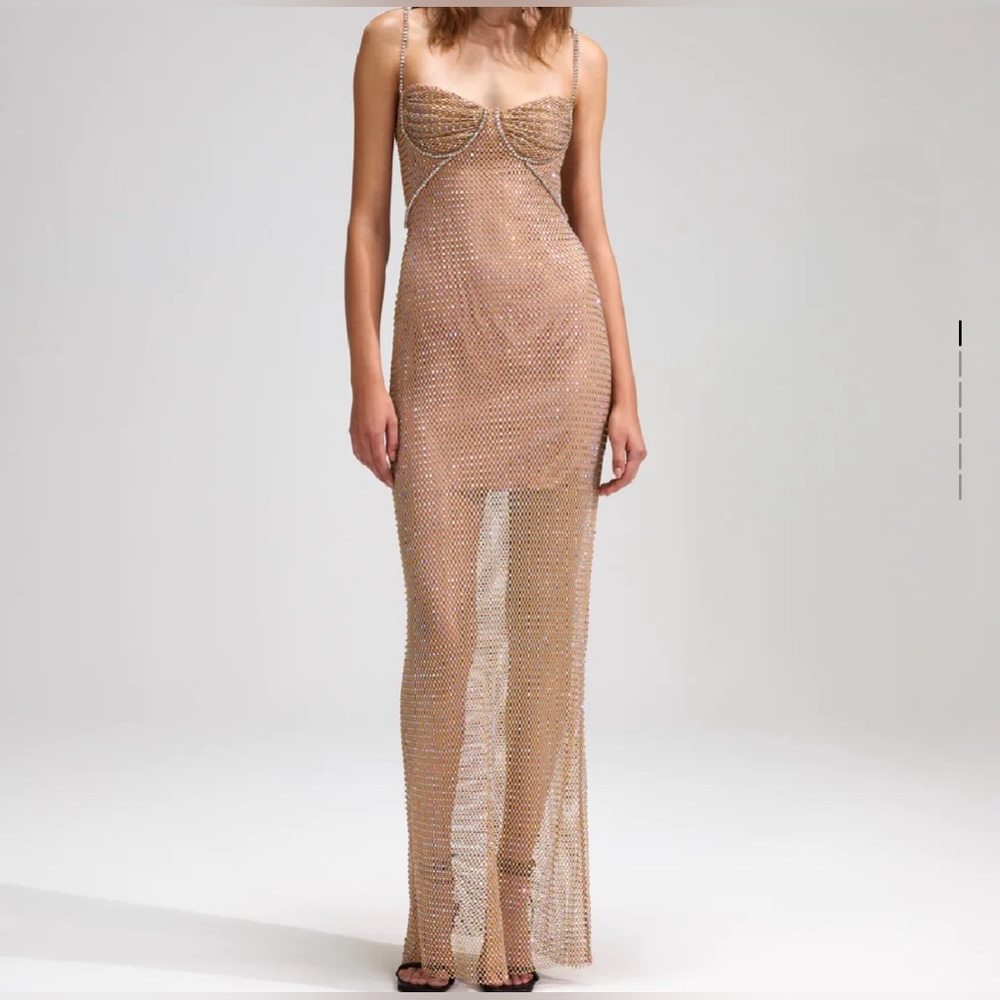 Tan rhinstones fishnet midi dress 💖